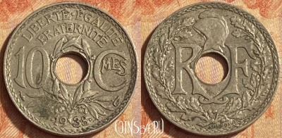 Франция 10 сантимов 1938 года, KM# 889, 450o-108