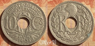 Франция 10 сантимов 1938 года, KM# 889, 451o-039