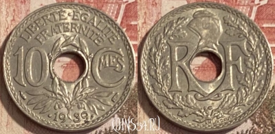 Франция 10 сантимов 1939 года, KM# 889, 088s-101 ♛
