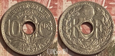 Франция 10 сантимов 1939 года, KM# 889, 091s-050