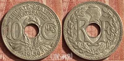 Франция 10 сантимов 1939 года, KM# 889, 092p-135