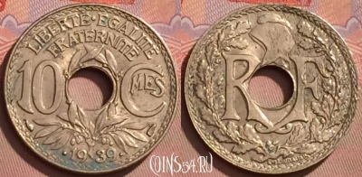 Франция 10 сантимов 1939 года, KM# 889, 120l-080