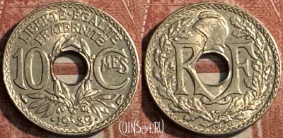 Франция 10 сантимов 1939 года, KM# 889, 128s-060