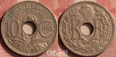 Франция 10 сантимов 1939 года, KM# 889, 137m-091
