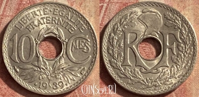 Франция 10 сантимов 1939 года, KM# 889, 142p-088 ♛