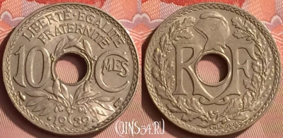 Франция 10 сантимов 1939 года, KM# 889, 153m-120