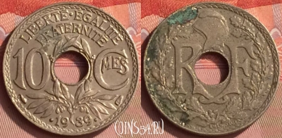 Франция 10 сантимов 1939 года, KM# 889, 154m-093