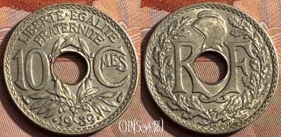 Франция 10 сантимов 1939 года, KM# 889, 165s-067