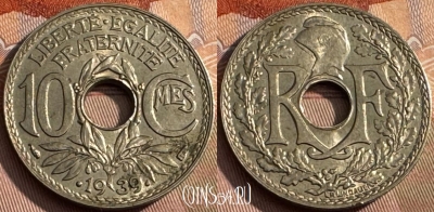 Франция 10 сантимов 1939 года, KM# 889, 173s-006