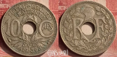 Франция 10 сантимов 1939 года, KM# 889, 196m-040