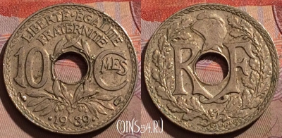 Франция 10 сантимов 1939 года, KM# 889, 205b-060
