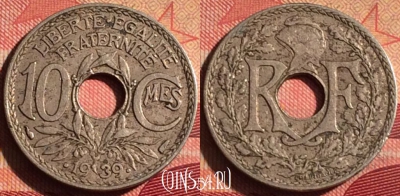 Франция 10 сантимов 1939 года, KM# 889, 238i-090