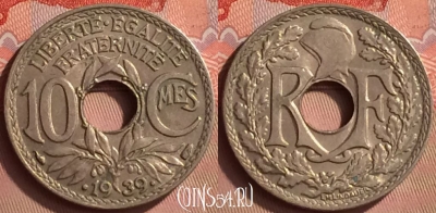 Франция 10 сантимов 1939 года, KM# 889, 246m-087