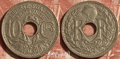 Франция 10 сантимов 1939 года, KM# 889, 255p-050