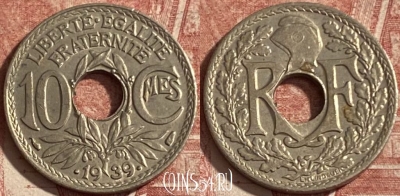 Франция 10 сантимов 1939 года, KM# 889, 284p-087 ♛
