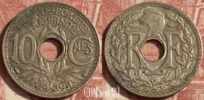 Франция 10 сантимов 1939 года, KM# 889, 286p-064 ♛