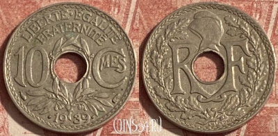 Франция 10 сантимов 1939 года, KM# 889, 286p-090 ♛
