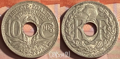 Франция 10 сантимов 1939 года, KM# 889, 304p-072 ♛