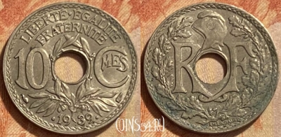 Франция 10 сантимов 1939 года, KM# 889, 308q-048 ♛