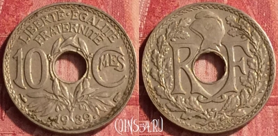 Франция 10 сантимов 1939 года, KM# 889, 340o-022