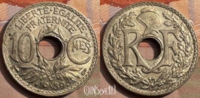 Франция 10 сантимов 1939 года, KM# 889, 345s-114