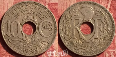 Франция 10 сантимов 1939 года, KM# 889, 348o-144