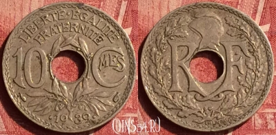 Франция 10 сантимов 1939 года, KM# 889, 349o-047
