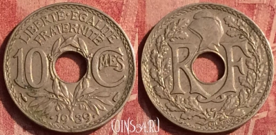 Франция 10 сантимов 1939 года, KM# 889, 365o-112