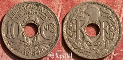 Франция 10 сантимов 1939 года, KM# 889, 369o-012