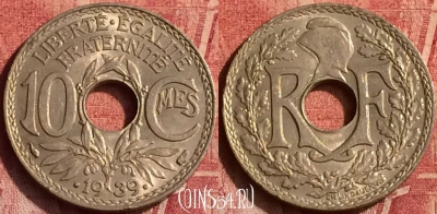 Франция 10 сантимов 1939 года, KM# 889, 372o-029