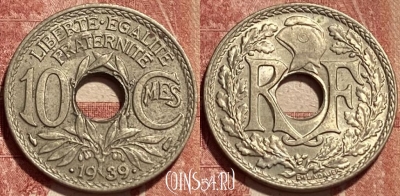 Франция 10 сантимов 1939 года, KM# 889, 386q-009 ♛