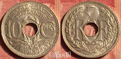 Франция 10 сантимов 1939 года, KM# 889, 391o-110