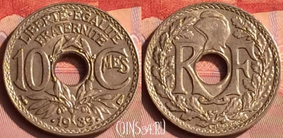 Франция 10 сантимов 1939 года, KM# 889, 392o-139