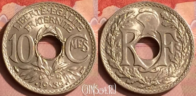Франция 10 сантимов 1939 года, KM# 889, 393o-004 ♛
