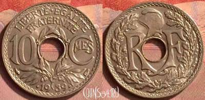 Франция 10 сантимов 1939 года, KM# 889, 397o-077 ♛
