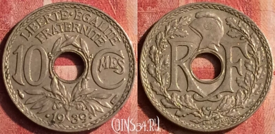 Франция 10 сантимов 1939 года, KM# 889, 399-055