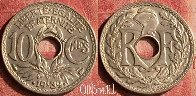 Франция 10 сантимов 1939 года, KM# 889, 399-120 ♛