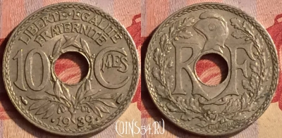 Франция 10 сантимов 1939 года, KM# 889, 403-015