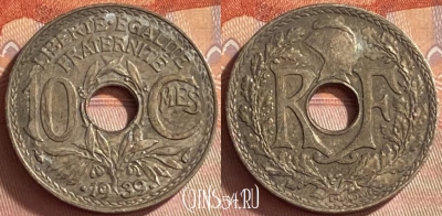 Франция 10 сантимов 1939 года, KM# 889, 416o-052