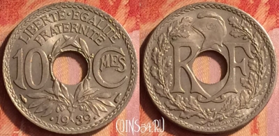 Франция 10 сантимов 1939 года, KM# 889, 436o-048