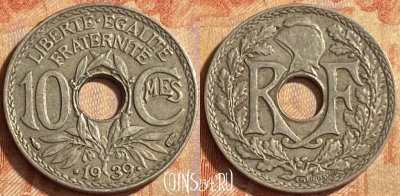 Франция 10 сантимов 1939 года, KM# 889, 451o-035