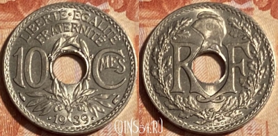 Франция 10 сантимов 1939 года, KM# 889, 500р-097 ♛