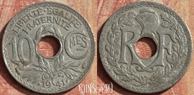 Франция 10 сантимов 1941 года, KM# 895, 143p-033