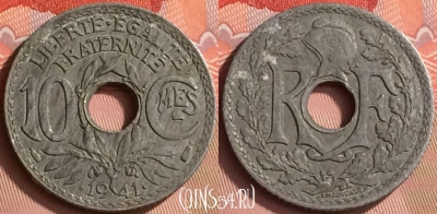 Франция 10 сантимов 1941 года, KM# 895, 152m-070
