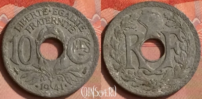 Франция 10 сантимов 1941 года, KM# 895, 160m-015