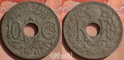 Франция 10 сантимов 1941 года, KM# 895, 166m-112