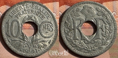 Франция 10 сантимов 1941 года, KM# 895, 233s-059