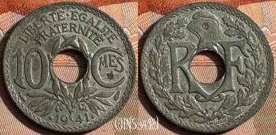 Франция 10 сантимов 1941 года, KM# 895, 248s-089 ♛