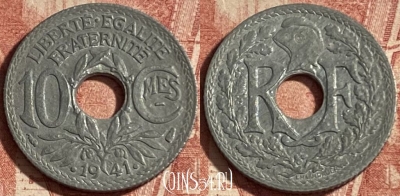 Франция 10 сантимов 1941 года, KM# 895, 252p-129