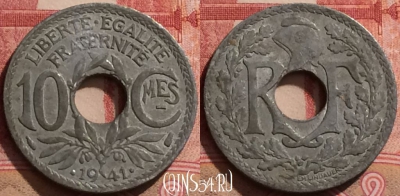 Франция 10 сантимов 1941 года, KM# 895, 283k-092